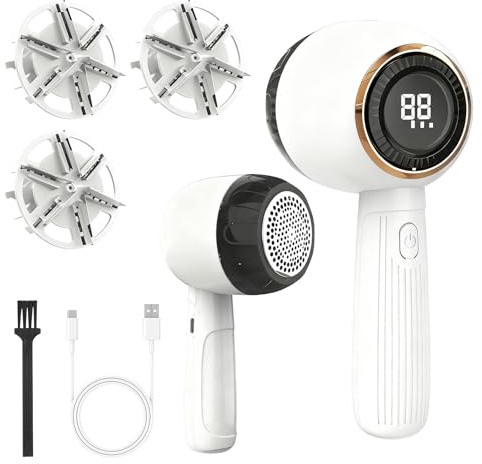 Rasoio Elettrico per Pelucchi, Rimuovi Peluche Ricaricabile e Portatile, 3 Velocità Regolabili, Display a LED, Adatto per Tutti i Tessuti, Abbigliamento e Mobili, Include Spazzola per la Pulizia
