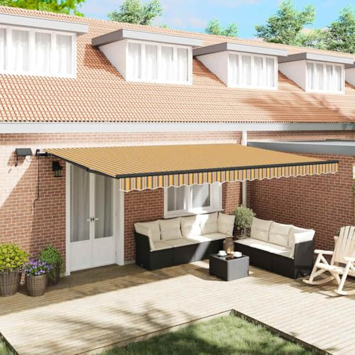 Mokuyary Infällbar markis flerfärgad 500 x 300 cm tyg, klämmarkis med handvev, balkongmarkis solskydd för balkong terrass trädgård veranda