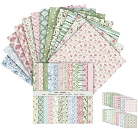 UZYXC Set de 24 Hojas de Papel Scrapbook & Papel de Diseño – Papel para Manualidades de Doble Cara 15x15cm, Papel Decorativo para Journal, Scrapbooking, Álbum de Fotos, DIY