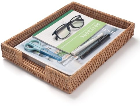 Rattan Letter Tray for A4 File Woven Desk Tray Organizer for Paper Folder Mail Document Magazine Storage Basket for Office