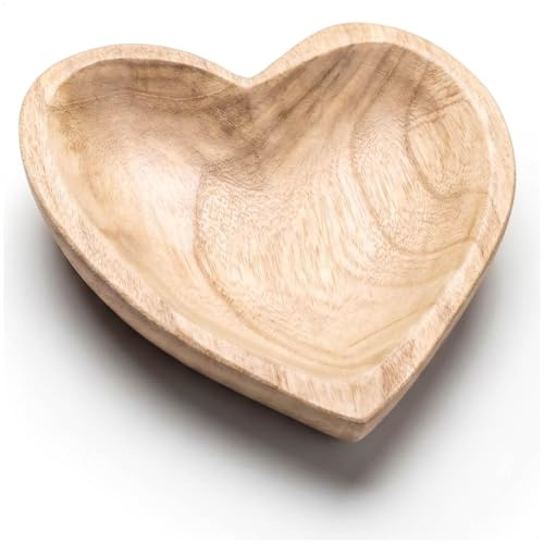 com-four® ciotola decorativa cuore 26 cm – ciotola in vero legno a forma di cuore – legno massello leggero, decorazione vintage, svuotatasche
