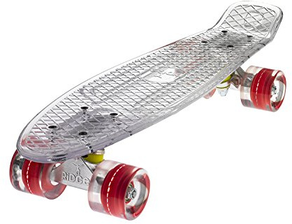 Ridge Skateboards Blaze Mini Cruiser 22, 55cm, Deck Transparente con Ruedas LED