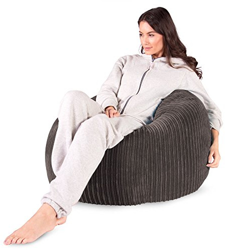 Lounge Pug Klassischer Cord Sitzsack Sessel für Erwachsene, Graphitgrau, Kuschelsessel & Wohnzimmer Beanbag