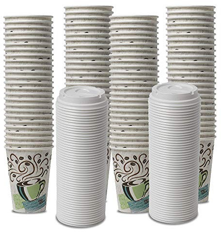 Dixie PerfecTouch WiseSize Coffee Design Insulated Paper Cup, 12oz Cups and Lids Bundle (12 oz, 100 Cups, 100 Lids)