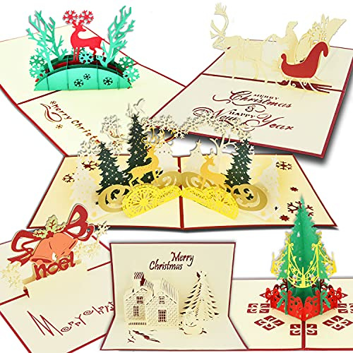 Cartoline di Natale 6PCS, biglietti di auguri pop-up 3D per Natale/Capodanno