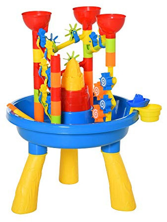 HOMCOM 30 Pcs Sand and Water Table Beach Toy Waterpark Activities Sand Pit Playset with Accessories Garden Sandbox