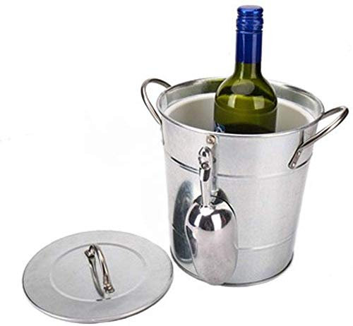 Ice Bucket Cylindrical with Thermal Padded PVC Barrel Container with Ice Shovel/Scoop Household Bar Beer Champagne Wine Ice Bucket Utensils Ice Bucket Party Cooler with Lid Galvanized Steel
