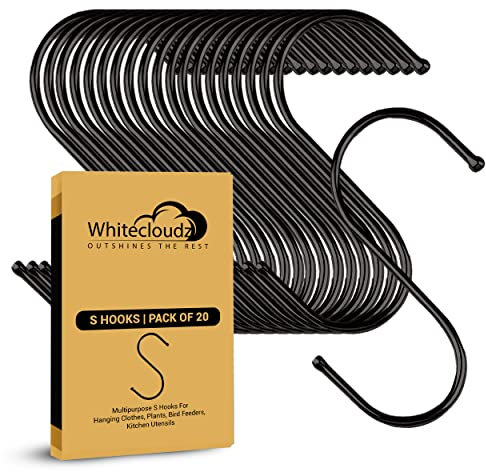 WHITECLOUDZ 20Pack Black S Hooks for Hanging Plants, Halloween Decorations