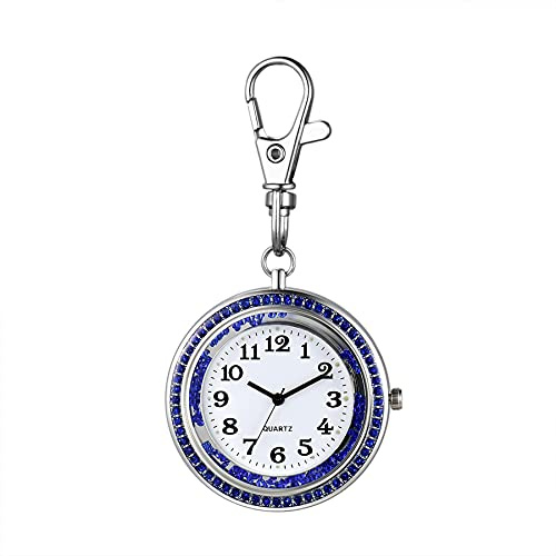 JewelryWe Key Chain Watch Rhinestone Round Quartz Pocket Watch FOB Clip-on Belt Watch Novelty Key Ring Watches for Men Women