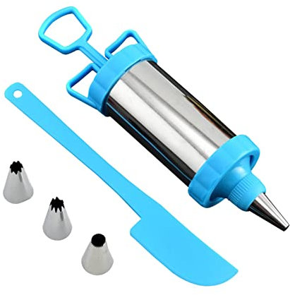 Baking Cake Decorating Tool, Stainless Steel Syringes Decorating Set, Dessert Decorator with 3 Tips, 1 Spatula, Cream Icing Baking Tools for Fondant, Cupcakes, Biscuits, Pastries