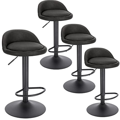 EUGAD Barhocker 4er Set 360° Drehstuhl Barstuhl mit Rückenlehne Fußstütze 120kg belastbar höhenverstellbar Kunstleder Metall Anthrazit 0913BY-4
