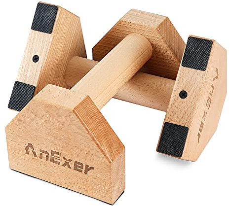 AnExer 20cm Liegestützgriffe 2 Holz Parallettes Handstand Griffe für Calisthenics, Push Up Griffe Tragfähigkeit 150 kg, Rutschfeste Push up Bars, Calisthenics Griffe for Festigkeit Ausbildung Yoga