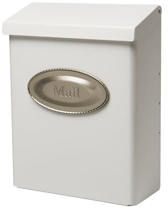 Architectural Mailboxes Designer Galvanized Steel, Locking Wall Mount Mailbox, White with Satin Nickel