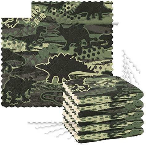 Küchen-Geschirrtücher, 6 Stück, Reinigungstücher zum Trocknen von Geschirr, Schrubben, Waschlappen für Spüle, Kochen, Backtisch, 27,9 x 27,9 cm, Camouflage-Dino