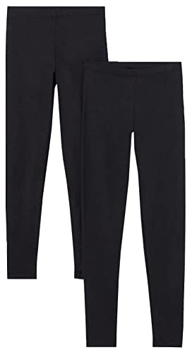 Ladies 2 Pack Cotton Elastane Plain Stretchy Soft Ankle Length Leggings Gym Yoga Pants Elasticated Waist (16-18 UK, Black)