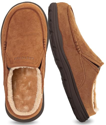 LazyStep Men's McCoy Suede Wide Clog Slipper with Comfort Memory Foam, Slip on Warm Indoor Outdoor House Shoes(2024, Tan, Size 11)