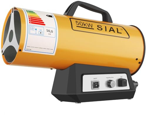 SIAL Riscaldatore a gas, 50 kW, pistola per riscaldamento ad aria calda, generatore di aria calda a gas, interruttore meccanico/accensione piezoelettrica, colore giallo