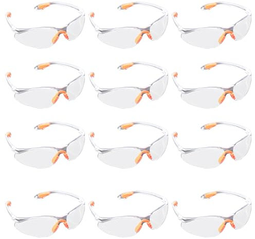 Vueinrg 12er Pack Schutzbrille Arbeitsschutzbrille Transparent Augenschutzbrille Sicherheitsbrille mit Gummieinsatz an Nase und Ohren Laborbrille Kratzfeste Linsen für Kinder Herren Damen
