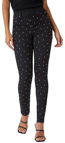 Roman Originals Jeggings for Women UK Jean Ladies Stretchy Trousers Denim Leggings High Waist Rise Pull On Skinny Straight Leg Cotton Pants Smart Casual - Sparkly Black (31 in) - Size 12