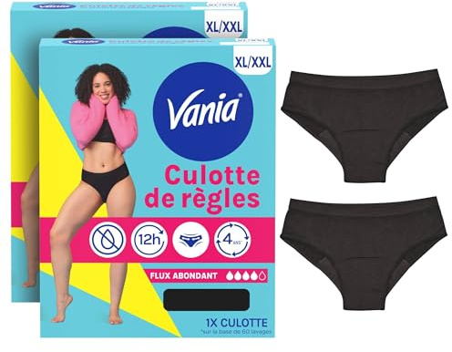 Vania – Culotte de Règles Flux Abondant (Lot de 2, Taille XL/XXL) – Culotte menstruelle confortable, absorbante et réutilisable – Lavable en machine avec jusqu'à 12h de protection anti-fuite