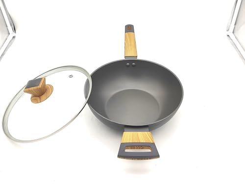 Non-Stick Wok Pan with Lid, 28 cm Cooking Pots,Saute Pan,Frying Pan,Frying Wok, Detachable Double Handles, Compatible for All Hob Types.