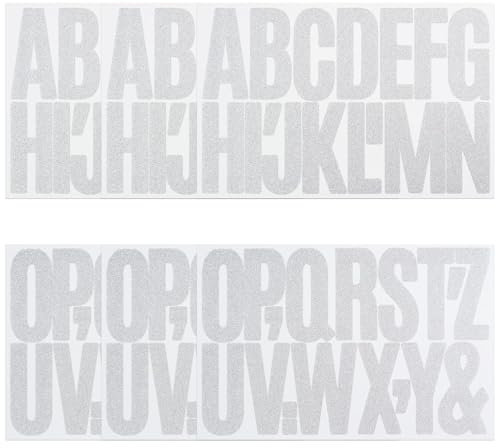 105 Stücke Großes Buchstaben Aufkleber,6 Blätter Glitzern und Funkeln Selbstklebendes Vinyl Buchstaben Kit für Postfach,Schilder, Scrapbook, DIY und Basteln, Klebebuchstaben Wetterfest, 3 zoll Silber