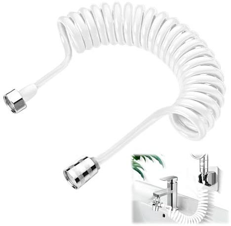Duschslang, badrum fjädertyp vattenslang, flexibel förlängningsslang, spiralformad duschslang för kran, bidé, spruta och handdusch (vit)
