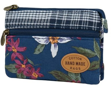 Energather Mini Geldbeutel, Baumwoll Coin Purse Münzbörsen für Damen und Frauen, Blumenmuster Mini Portemonnaie Klein mit Reißverschluss für Kleingeld, Karte, Quittung, Münzen