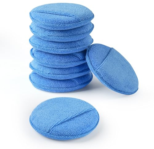 Ekrnlyi Wax Applicator Pad (8 Pack), 5 Inch Microfiber Applicator Pad with Finger Pocket, Washable Reusable Polishing Pads, Buffing Pads for Car Cleaning, Polishing and Detailing