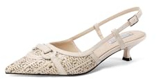 QUEEN HELENA Décolleté con Tacco Basso Slingback Scarpe a Punta Chiusa Eleganti Donna K3720 (Beige, Sistema Taglie Calzature EU, Adulto, Donna, Numero, Media, 38)