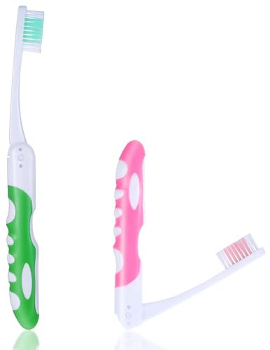 Reisezahnbürste Klappbar 2 Stück Reise-Zahnbürste, Tragbare Faltbare Zahnbürste, Weiche Zahnbürsten, Faltbare Zahnbürsten für Reisen Camping Wandern(Grün Rosa)