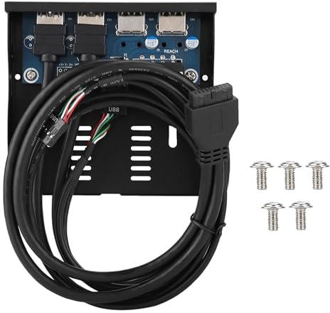 Mtlavishness 3.5 Inch 19PIn T9 Pin High Speed USB3.0 + USB2.0 4 Port Floppy Drive Front Panel Ideal for Desktop Hosts without Front USB Interface Easy to Install and Plug and Play