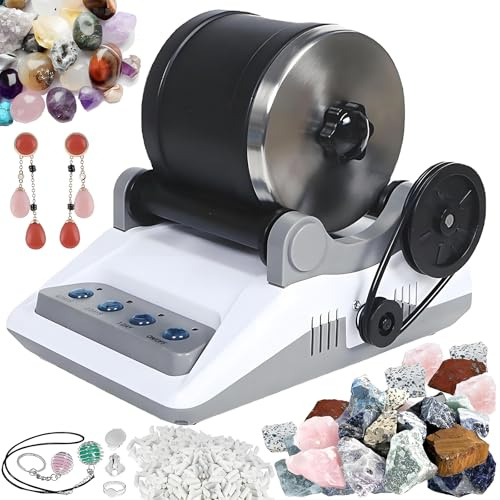 Rock Tumbler Machine - DIY Stone Polisher with Timer, Detachable Electric Gem Grinder and Polishing Kit for Kids of All Ages