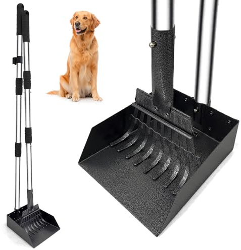 Niubya Dog Pooper Scooper for Grass Patio Garden, 38 (96cm) Adjustable No-Bend Long Handle, Metal Rake & Scoop Kit, 2 Pack