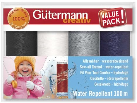 Sytrådsset för alla sömmar Water Repellent 734027-3 set med 4 spolar Allties söm Water Repellent 100 m. I kombination med vattenavvisande tyger tål den alla väder.