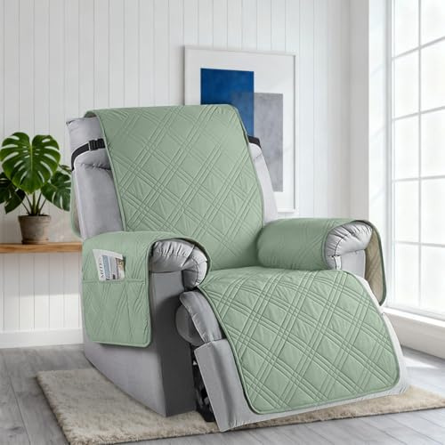 Yunlaishaocer Copripoltrona 1 Posto Relax Reclinabile Impermeabile con Tasche,Antigraffio, Antimacchia, Antiscivolo, Materiali Spazzolati con Elastico Regolabile per Sedie a Sdraio