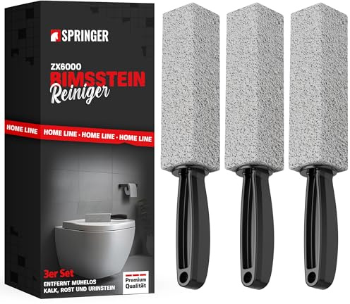 SPRINGER ZX6000 - Set di 3 pietre pomice per WC - Pietra naturale per la pulizia di toilette, bagno, piastrelle, barbecue e fornelli - Per calcare, incrostazioni di urina, ruggine e bruciature