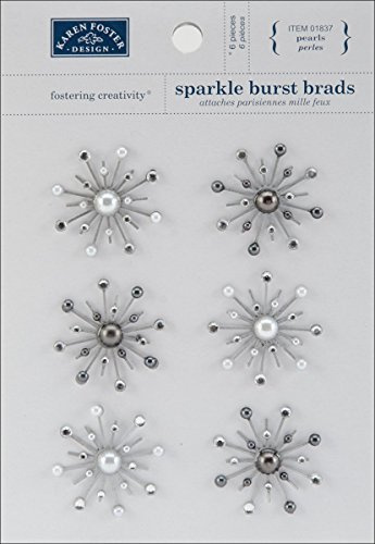 Karen Foster Design Sparkle Burst Brads Embellishments Pearls, 6 White and Black