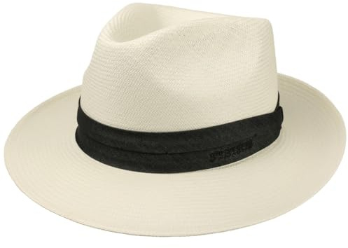Stetson Jenkins Bleached Panamahut Unifarbener Bogarthut Handmade in Italy Herren Frühjahr Sommer cremeweiß 59 cm