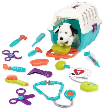 Battat Tierarztkoffer für Kinder mit Dalmatiner Kuscheltier – Tierarzt Arztkoffer, Hundekäfig, Transportkäfig Spielzeug – Doktorkoffer Tierklinik ab 2 Jahren