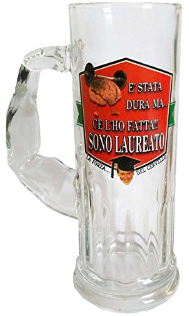 Bombo Boccale birra in vetro per la laurea,capacità 500ml.