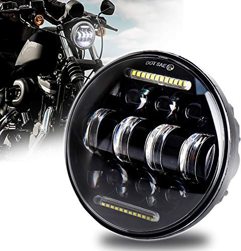 MOVOTOR 5-3/4 5.75 LED Headlight with White DRL Driving Headlight for Harley Davidson Sportster Iron 883 Dyna Indian Scout