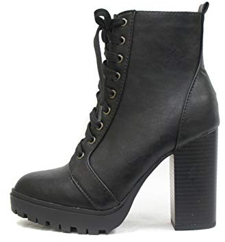 Soda Women's High Stacked Heel Bootie (8.5, B/BLACK, numeric_8_point_5)