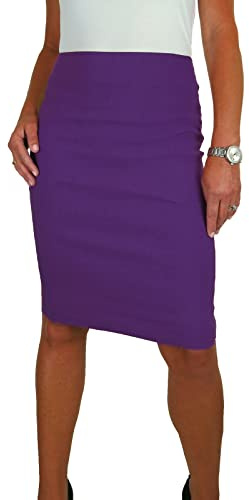 Women's Stretch Smart Casual Bodycon Pencil Skirt Aubergine Purple (12)
