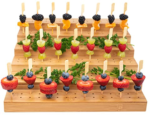 Skewer Holder Bamboo Food Display w/180 Holes, Great for Buffet, Cocktail Parties and Catering Events Six Tier Food Stand - 100 Pcs 4.7 Inch skewer Included