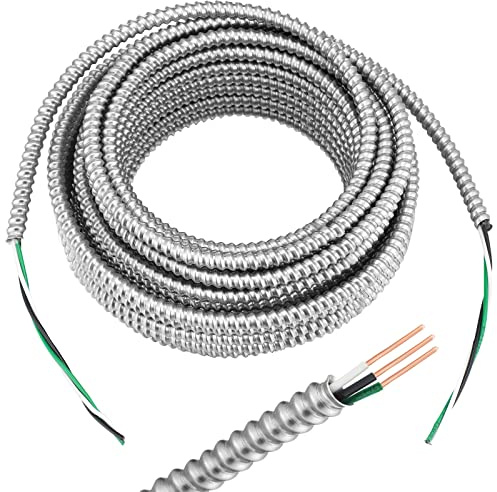 Kingdder 100 FT 14/2 Metal Cable with Ground – 14 Gauge Clad Electrical Wire with Aluminum Armor, Solid Copper Conductors for Indoor Outdoor Commercial Use