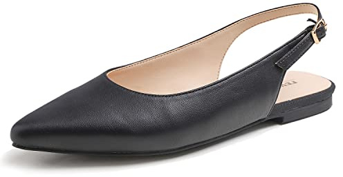 Feversole Slingback Förstklassig ballerina för kvinnor med utgångsskor, sommarskor, Svart veganskt läder, 40 EU