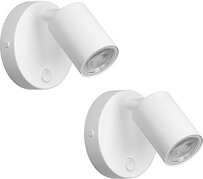 Klighten 2 Stück Wandleuchte Innen, Weiß GU10, 350° Wandstrahler Spot Drehbar, Wandlampe mit Taste Wandleuchten und Aluminium Wandspot, für Wohnzimmer Schlafzimmer Küche Treppe, Ohne Leuchtmittel