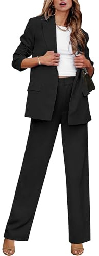 luvamia Suit for Women, 2 Piece Outfits Set - Dressy Blazer Jackets & High Waisted Straight Leg Pants, Black, X-Large
