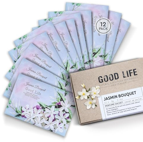 Good Life Jasmin Bouquet - Saquitos perfumados | Diseñado y fabricado en Nueva Zelanda | 12 sobres